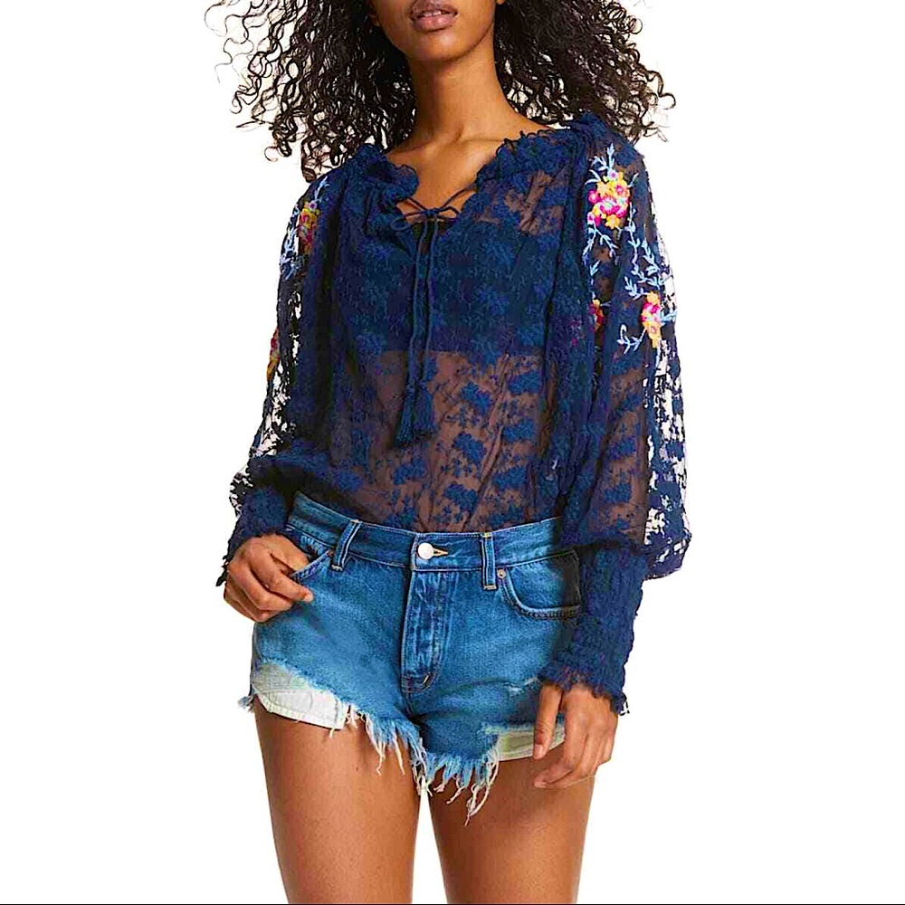 Free People • Jubilee Boho Embroidered Lace Blouse